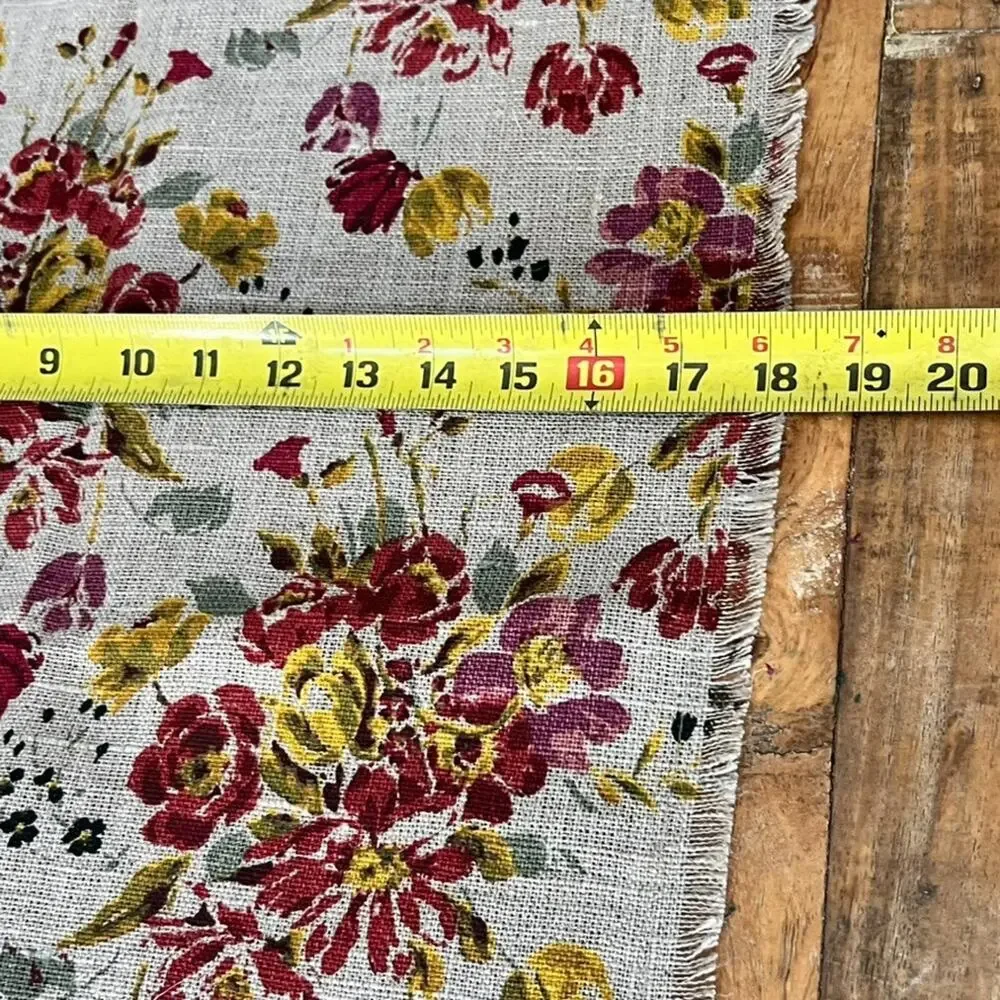 World Market Floral 100% Linen Table Runner with Fringe 17 x 90